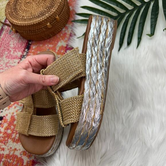 Zodiac Tan Silver Metallic Slip On Chunky Woven Boho Izzy Platform Sandal 9.5 - Picture 5 of 10
